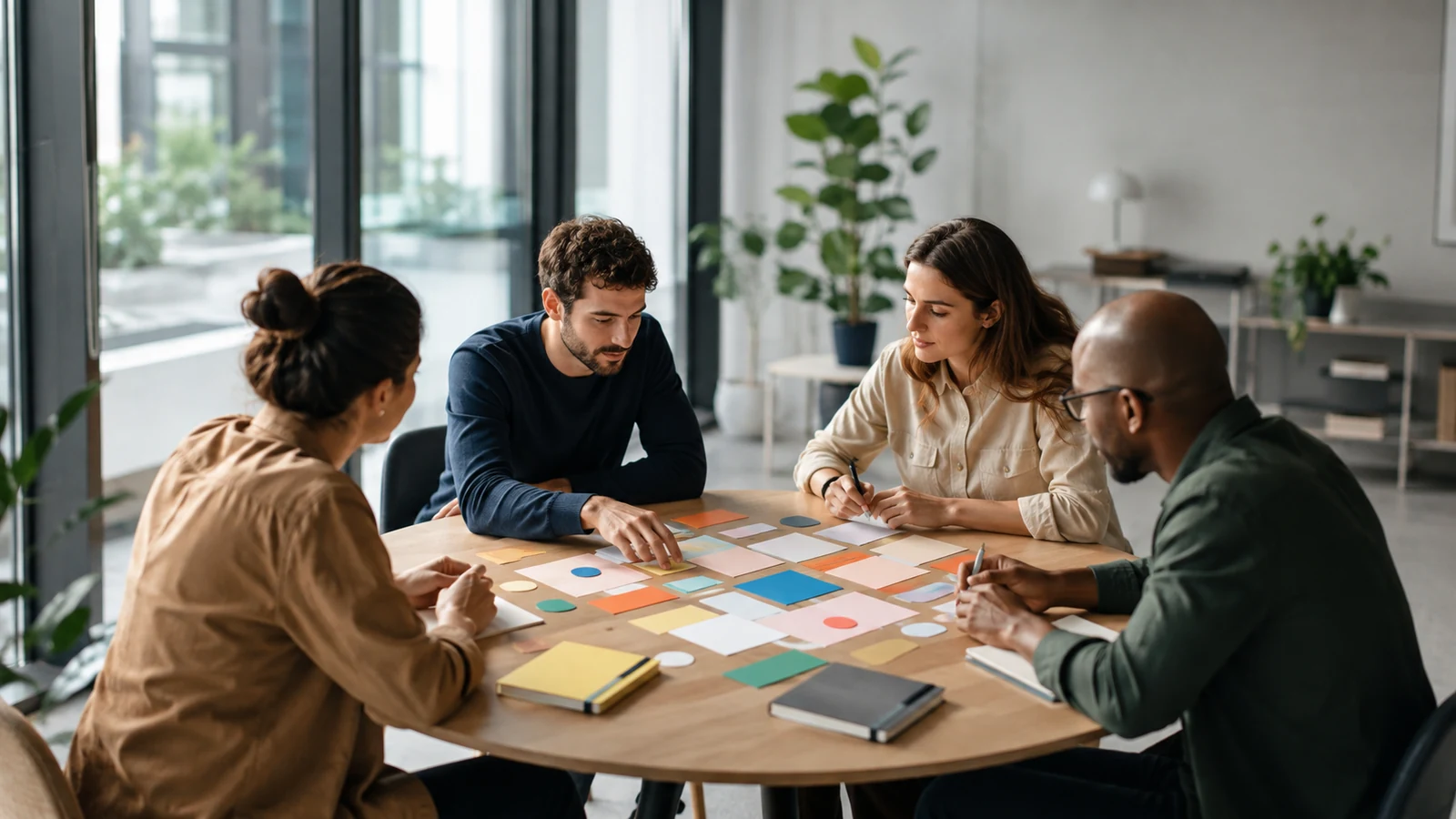 Petite équipe collaborant autour d'une table ronde