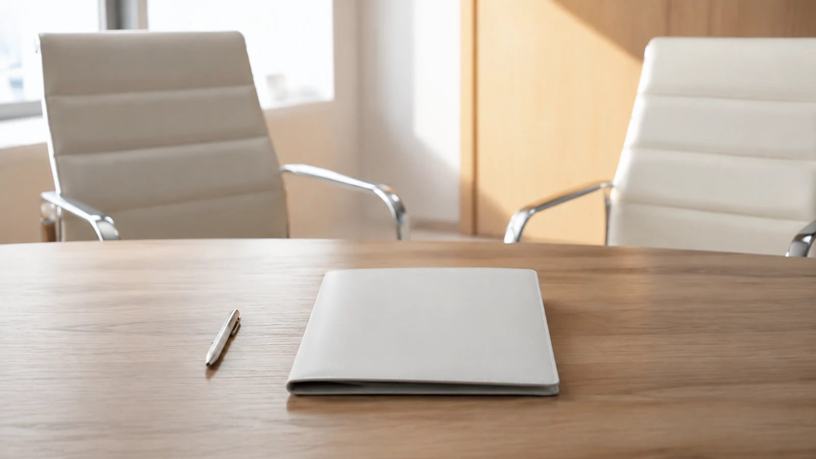 Stylo et dossier posés sur un bureau