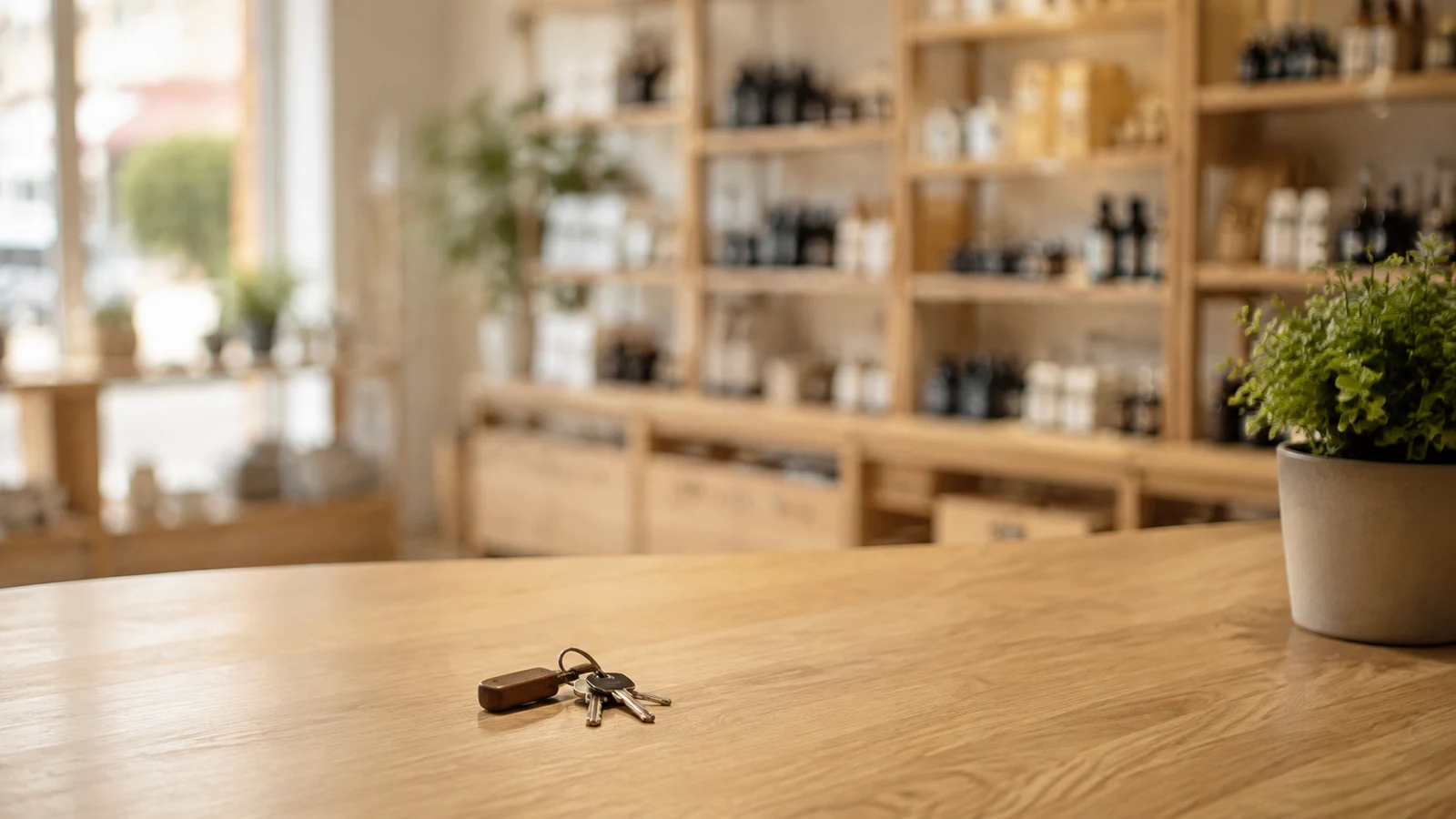 Plante et trousseau de clés sur un comptoir