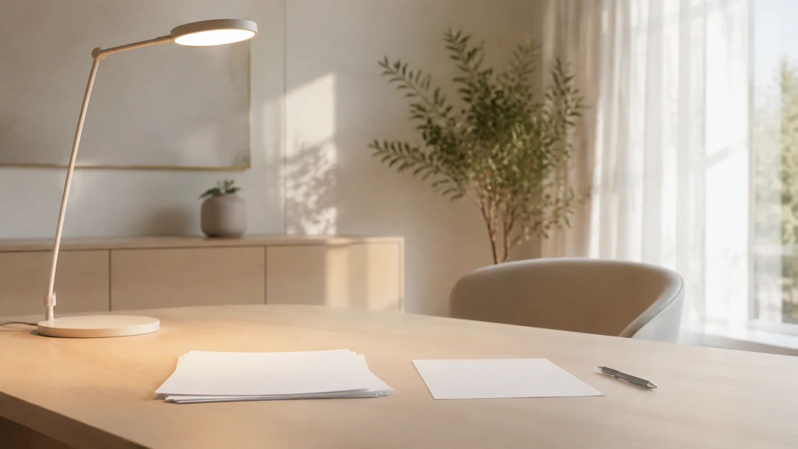 Lampe de bureau éclairant une feuille vierge
